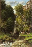 Gustave Courbet A Family of Deer in a Landscape with a Waterfall oil painting artist